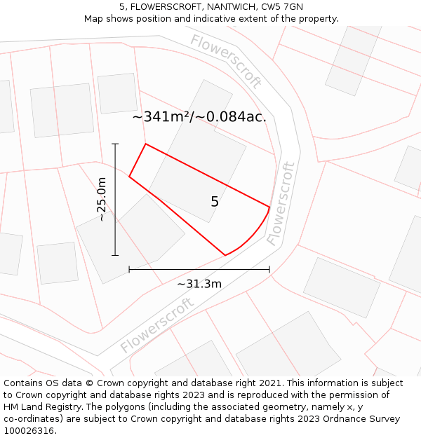 5, FLOWERSCROFT, NANTWICH, CW5 7GN: Plot and title map