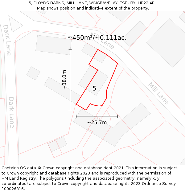 5, FLOYDS BARNS, MILL LANE, WINGRAVE, AYLESBURY, HP22 4PL: Plot and title map