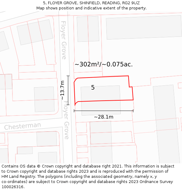 5, FLOYER GROVE, SHINFIELD, READING, RG2 9UZ: Plot and title map