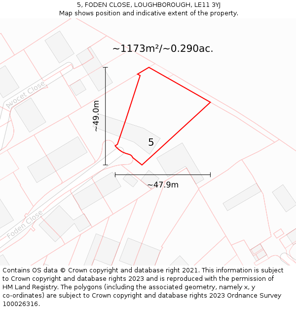 5, FODEN CLOSE, LOUGHBOROUGH, LE11 3YJ: Plot and title map
