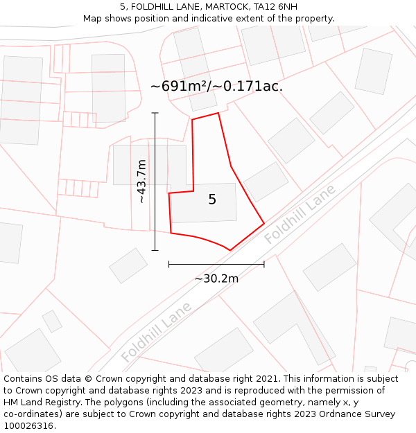 5, FOLDHILL LANE, MARTOCK, TA12 6NH: Plot and title map