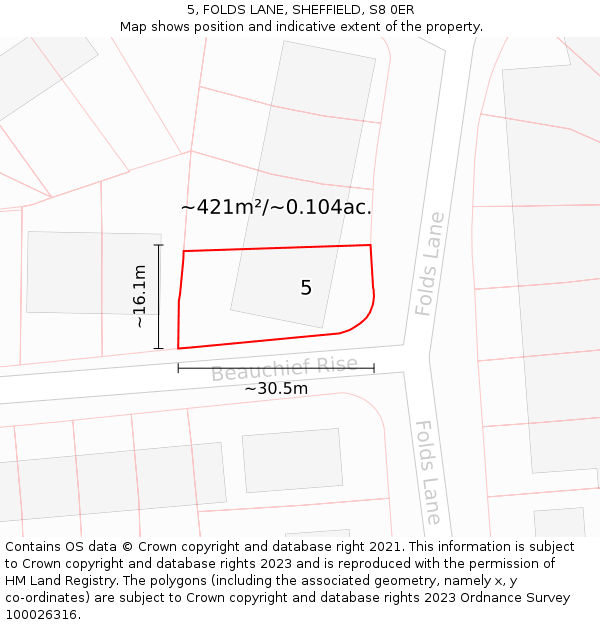 5, FOLDS LANE, SHEFFIELD, S8 0ER: Plot and title map