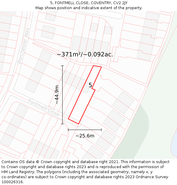 5, FONTMELL CLOSE, COVENTRY, CV2 2JY: Plot and title map