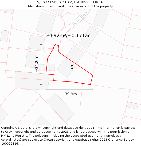 5, FORD END, DENHAM, UXBRIDGE, UB9 5AL: Plot and title map
