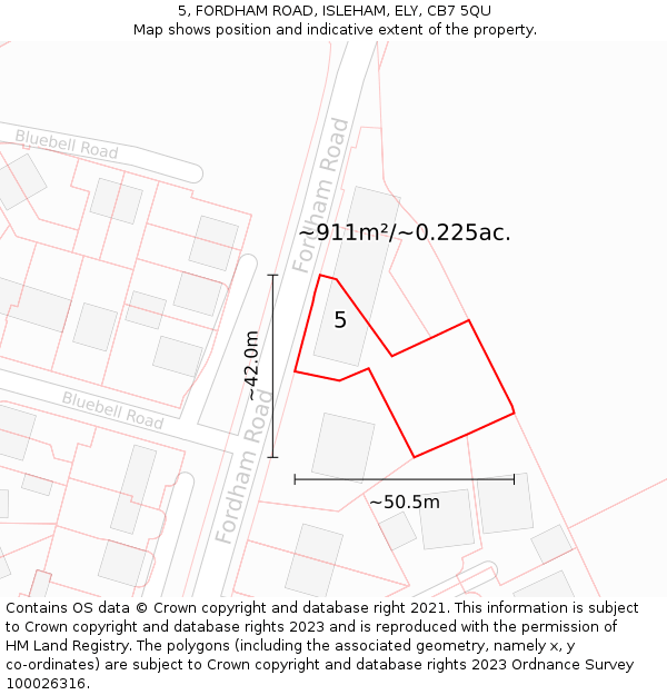 5, FORDHAM ROAD, ISLEHAM, ELY, CB7 5QU: Plot and title map