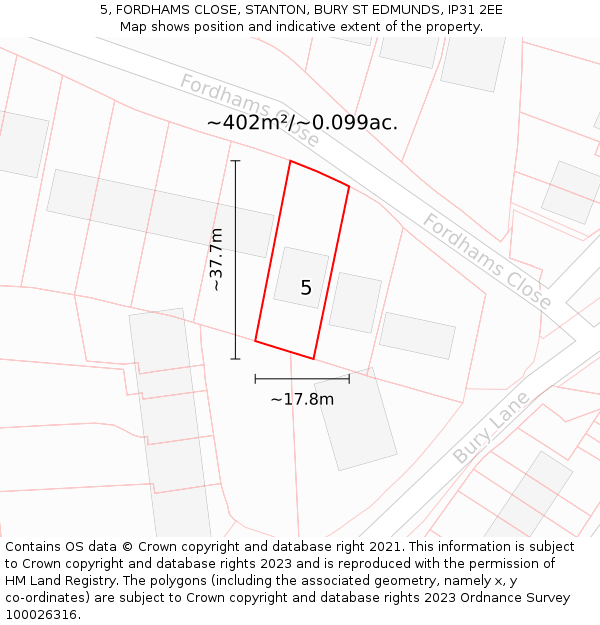 5, FORDHAMS CLOSE, STANTON, BURY ST EDMUNDS, IP31 2EE: Plot and title map