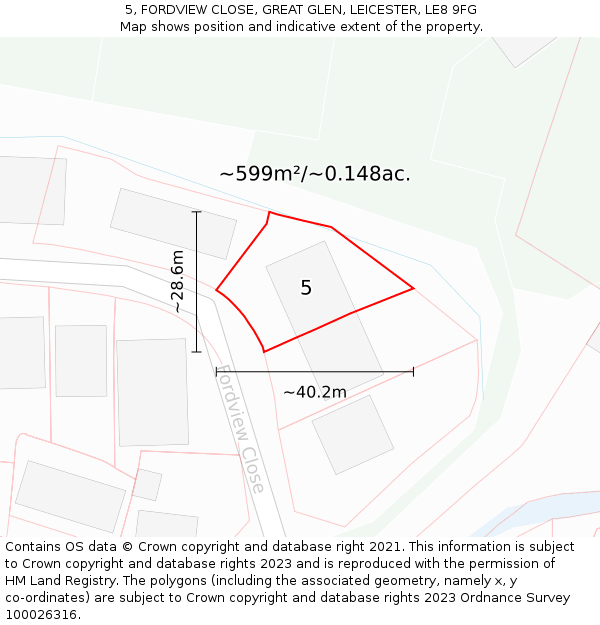 5, FORDVIEW CLOSE, GREAT GLEN, LEICESTER, LE8 9FG: Plot and title map