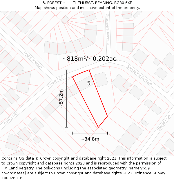 5, FOREST HILL, TILEHURST, READING, RG30 6XE: Plot and title map