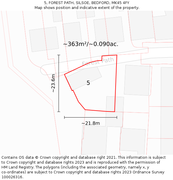 5, FOREST PATH, SILSOE, BEDFORD, MK45 4FY: Plot and title map