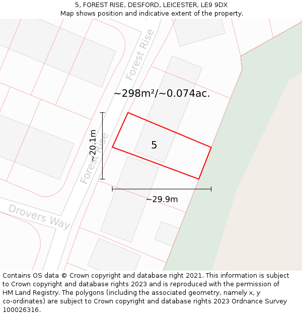 5, FOREST RISE, DESFORD, LEICESTER, LE9 9DX: Plot and title map
