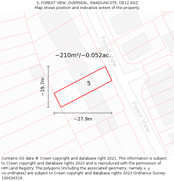 5, FOREST VIEW, OVERSEAL, SWADLINCOTE, DE12 6GZ: Plot and title map