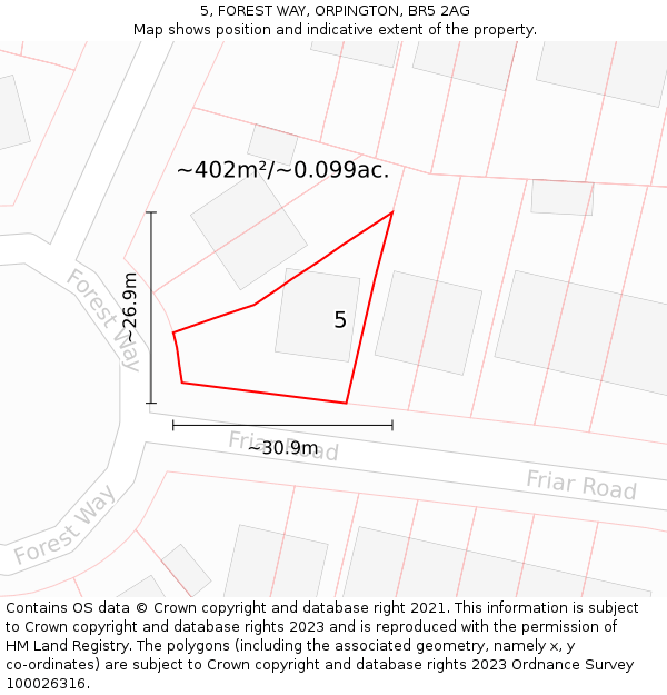 5, FOREST WAY, ORPINGTON, BR5 2AG: Plot and title map