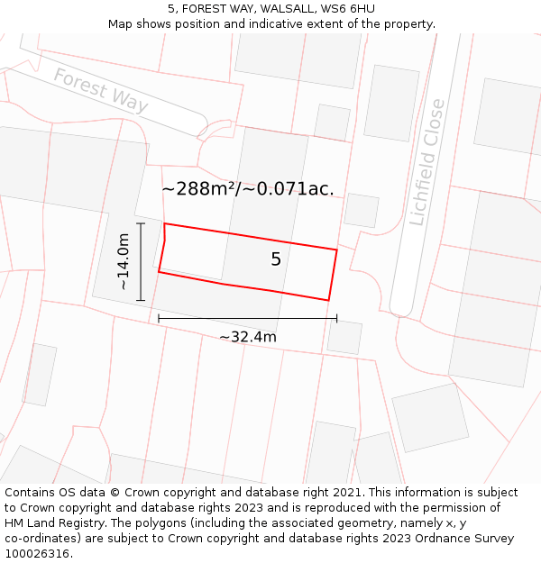 5, FOREST WAY, WALSALL, WS6 6HU: Plot and title map