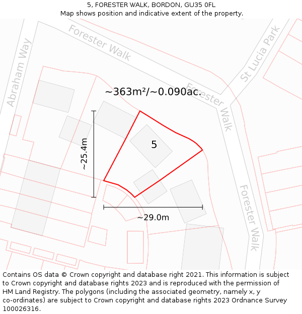 5, FORESTER WALK, BORDON, GU35 0FL: Plot and title map