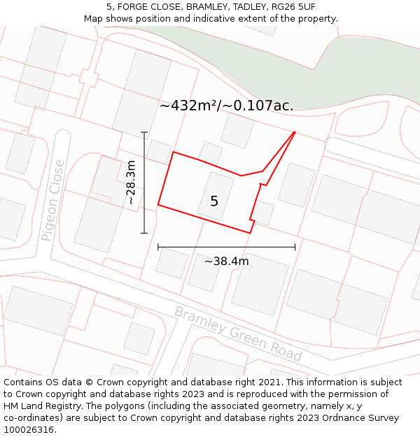 5, FORGE CLOSE, BRAMLEY, TADLEY, RG26 5UF: Plot and title map