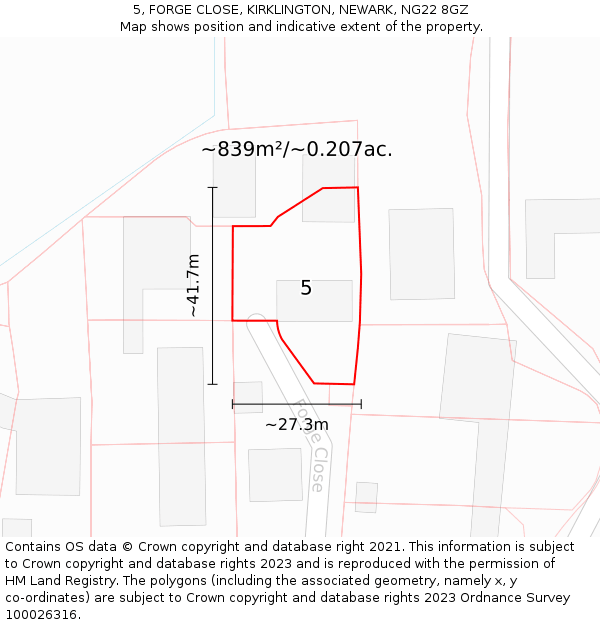 5, FORGE CLOSE, KIRKLINGTON, NEWARK, NG22 8GZ: Plot and title map