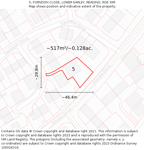 5, FORNDON CLOSE, LOWER EARLEY, READING, RG6 3XR: Plot and title map
