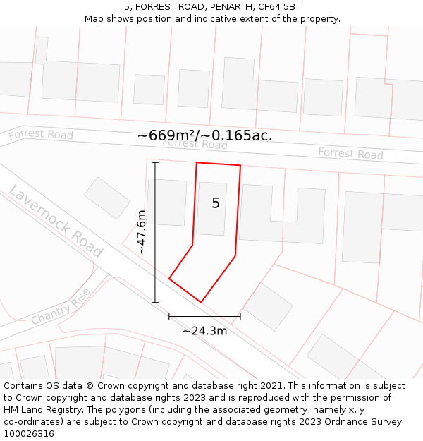 5, FORREST ROAD, PENARTH, CF64 5BT: Plot and title map