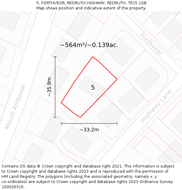 5, FORTHVEOR, REDRUTH HIGHWAY, REDRUTH, TR15 1SB: Plot and title map