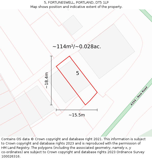 5, FORTUNESWELL, PORTLAND, DT5 1LP: Plot and title map