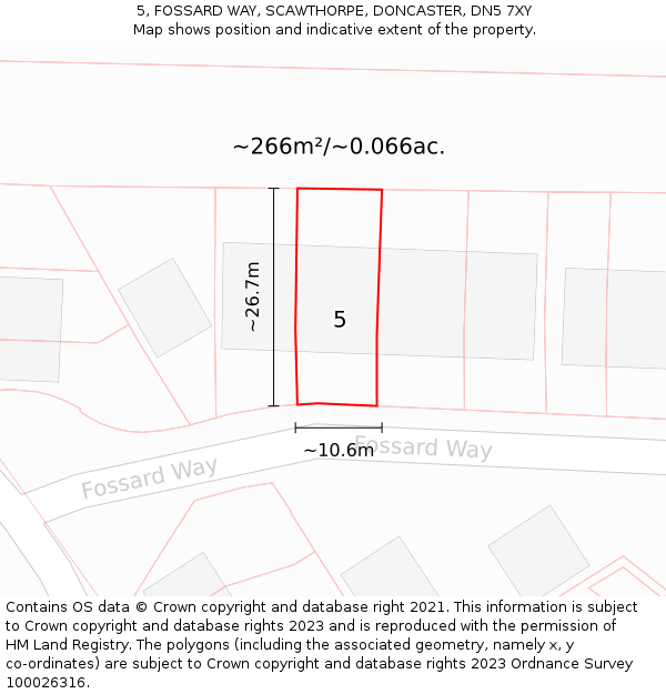 5, FOSSARD WAY, SCAWTHORPE, DONCASTER, DN5 7XY: Plot and title map