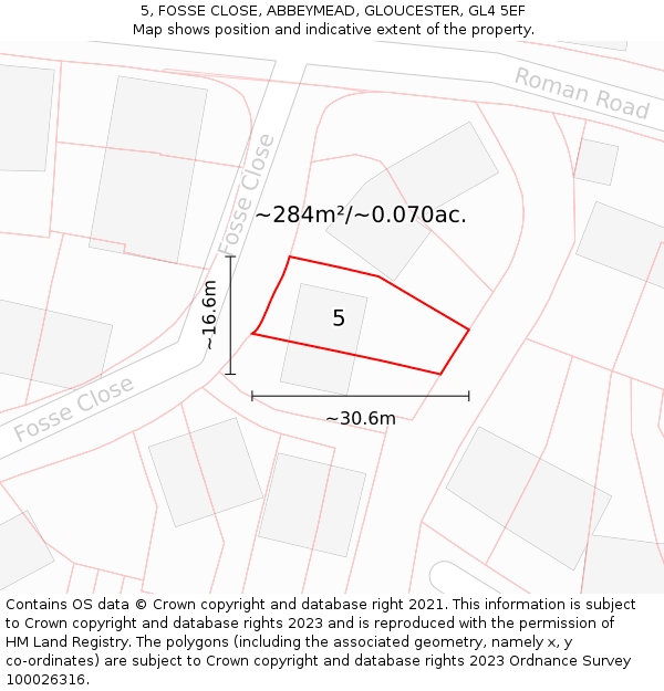 5, FOSSE CLOSE, ABBEYMEAD, GLOUCESTER, GL4 5EF: Plot and title map