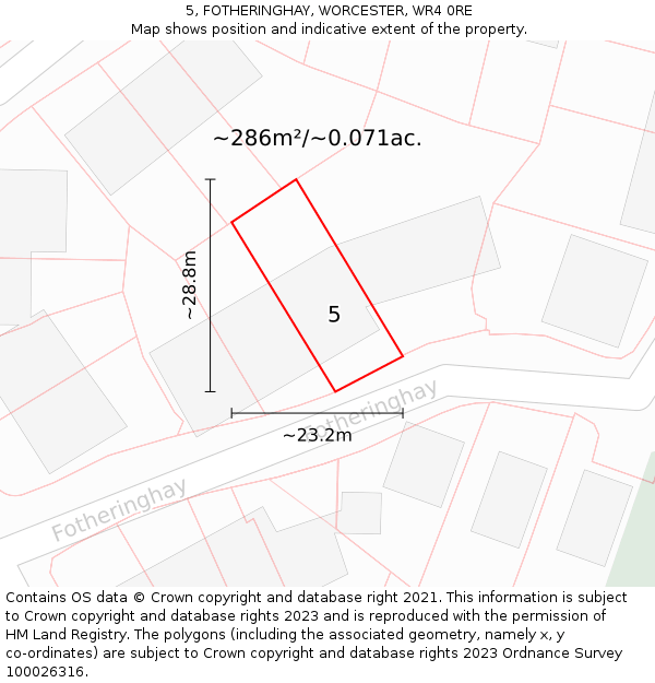 5, FOTHERINGHAY, WORCESTER, WR4 0RE: Plot and title map
