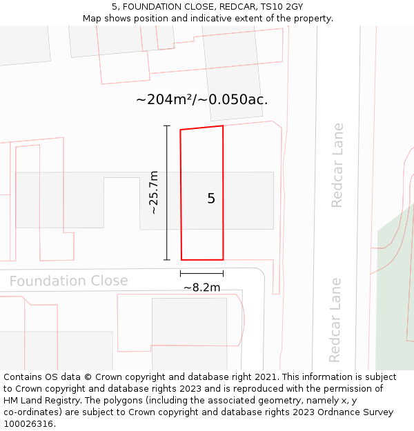 5, FOUNDATION CLOSE, REDCAR, TS10 2GY: Plot and title map