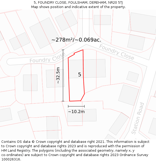5, FOUNDRY CLOSE, FOULSHAM, DEREHAM, NR20 5TJ: Plot and title map