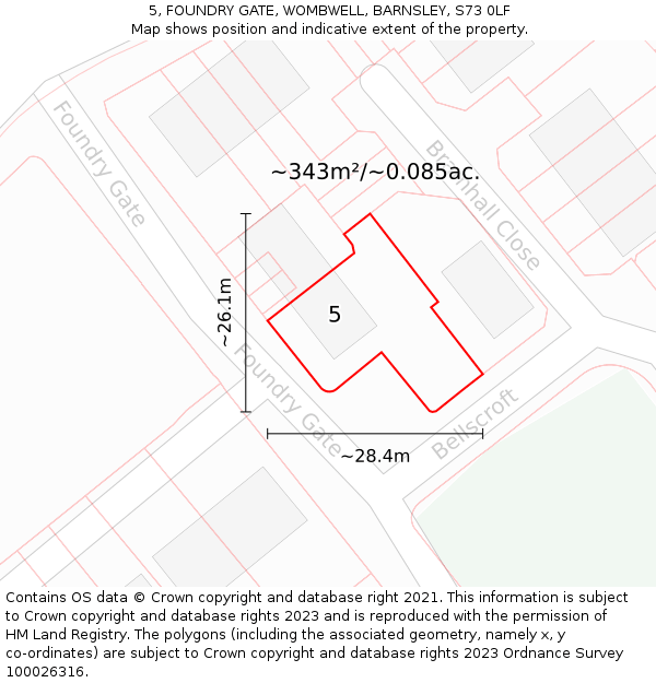 5, FOUNDRY GATE, WOMBWELL, BARNSLEY, S73 0LF: Plot and title map