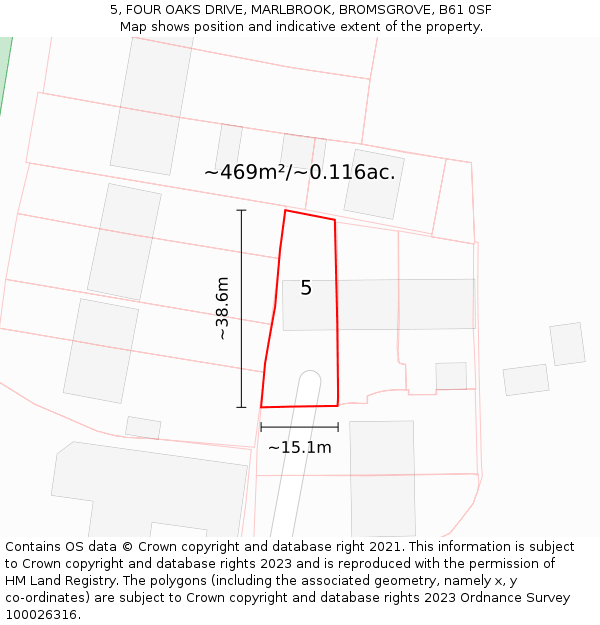 5, FOUR OAKS DRIVE, MARLBROOK, BROMSGROVE, B61 0SF: Plot and title map