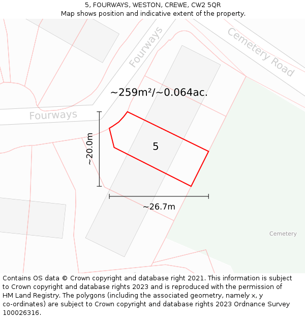 5, FOURWAYS, WESTON, CREWE, CW2 5QR: Plot and title map