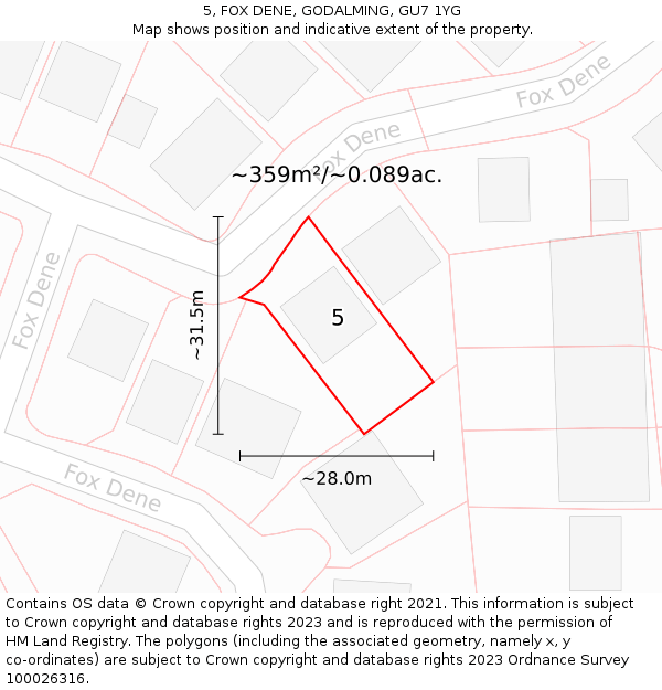 5, FOX DENE, GODALMING, GU7 1YG: Plot and title map