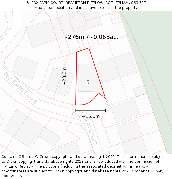 5, FOX FARM COURT, BRAMPTON BIERLOW, ROTHERHAM, S63 6FE: Plot and title map