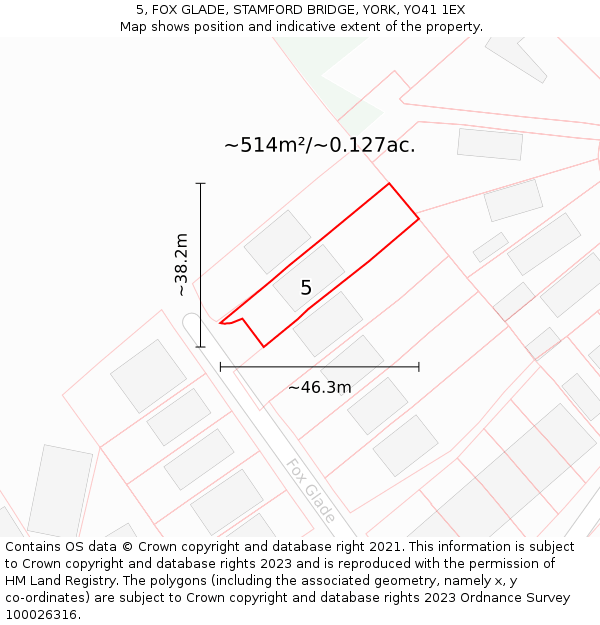 5, FOX GLADE, STAMFORD BRIDGE, YORK, YO41 1EX: Plot and title map