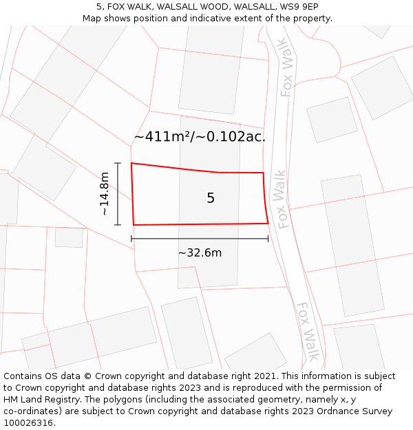 5, FOX WALK, WALSALL WOOD, WALSALL, WS9 9EP: Plot and title map