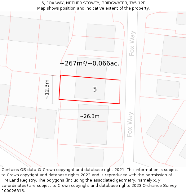 5, FOX WAY, NETHER STOWEY, BRIDGWATER, TA5 1PF: Plot and title map