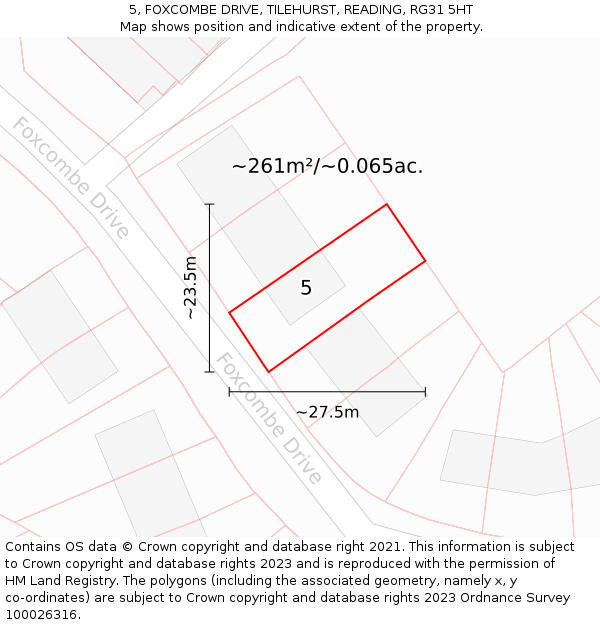5, FOXCOMBE DRIVE, TILEHURST, READING, RG31 5HT: Plot and title map
