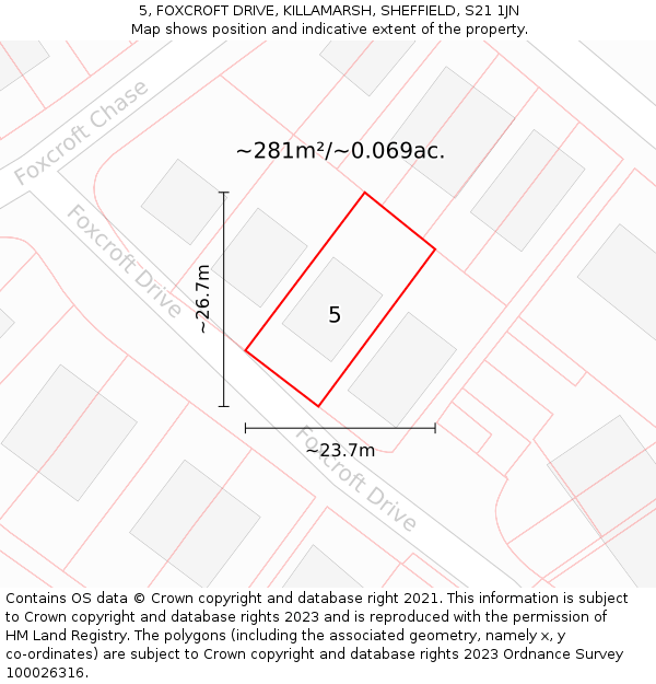 5, FOXCROFT DRIVE, KILLAMARSH, SHEFFIELD, S21 1JN: Plot and title map