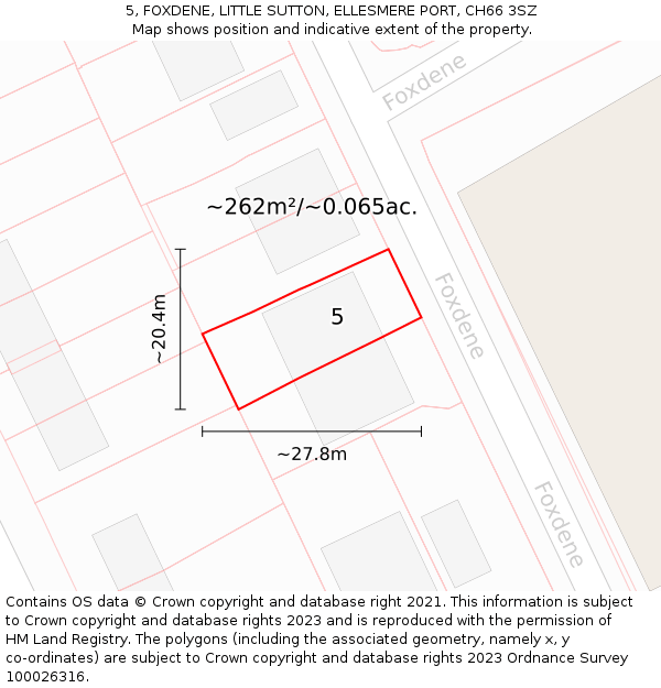 5, FOXDENE, LITTLE SUTTON, ELLESMERE PORT, CH66 3SZ: Plot and title map