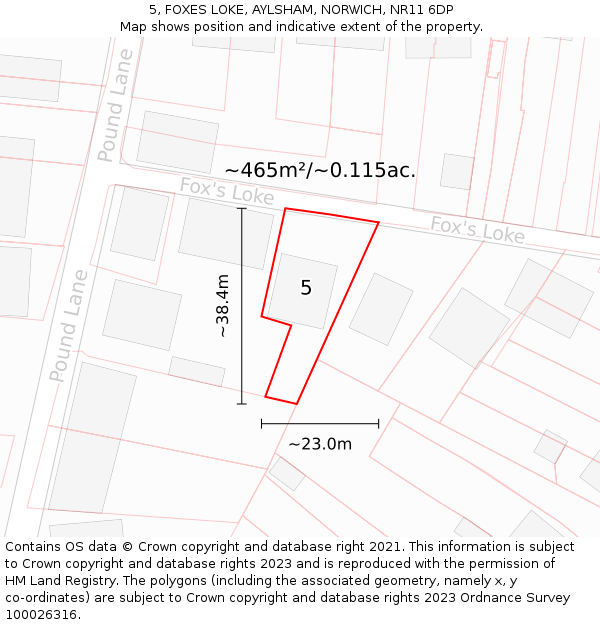 5, FOXES LOKE, AYLSHAM, NORWICH, NR11 6DP: Plot and title map