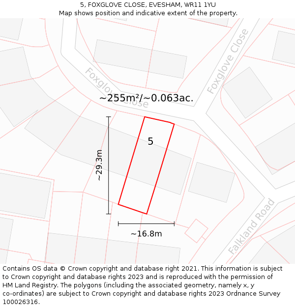 5, FOXGLOVE CLOSE, EVESHAM, WR11 1YU: Plot and title map