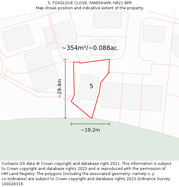 5, FOXGLOVE CLOSE, FAKENHAM, NR21 8PR: Plot and title map