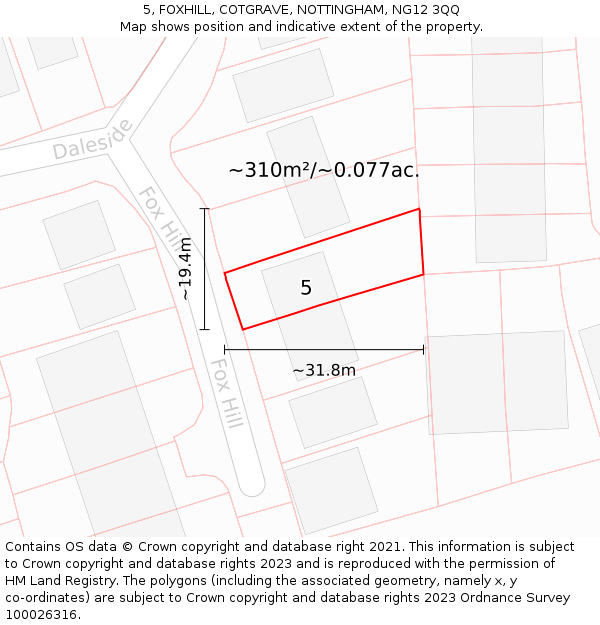 5, FOXHILL, COTGRAVE, NOTTINGHAM, NG12 3QQ: Plot and title map