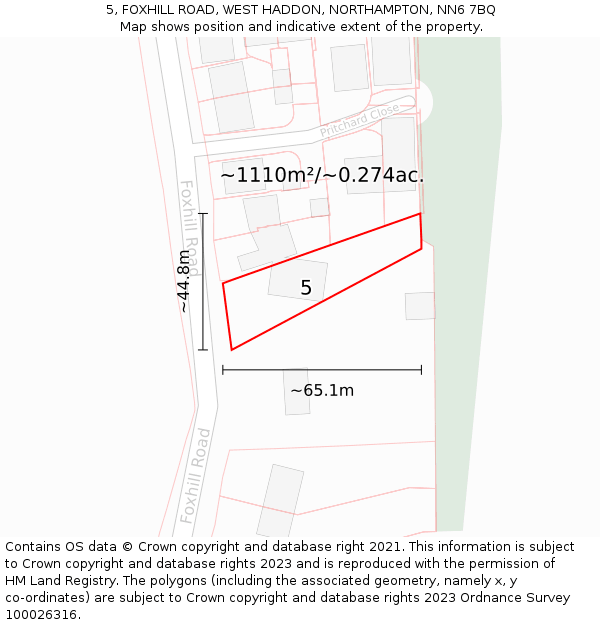 5, FOXHILL ROAD, WEST HADDON, NORTHAMPTON, NN6 7BQ: Plot and title map