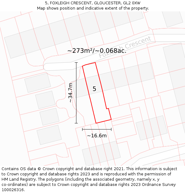 5, FOXLEIGH CRESCENT, GLOUCESTER, GL2 0XW: Plot and title map