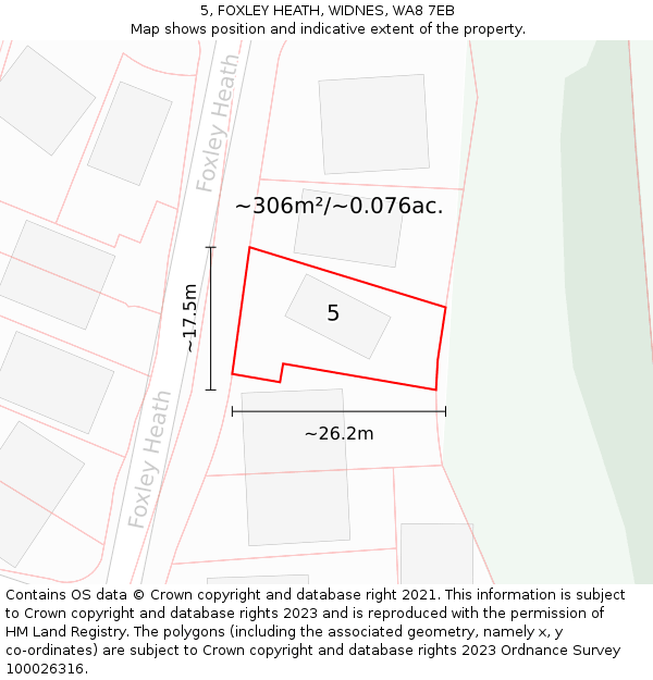 5, FOXLEY HEATH, WIDNES, WA8 7EB: Plot and title map