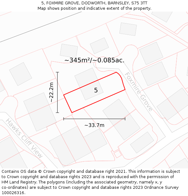 5, FOXMIRE GROVE, DODWORTH, BARNSLEY, S75 3TT: Plot and title map
