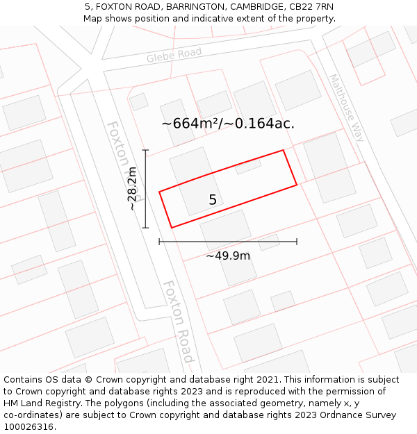 5, FOXTON ROAD, BARRINGTON, CAMBRIDGE, CB22 7RN: Plot and title map