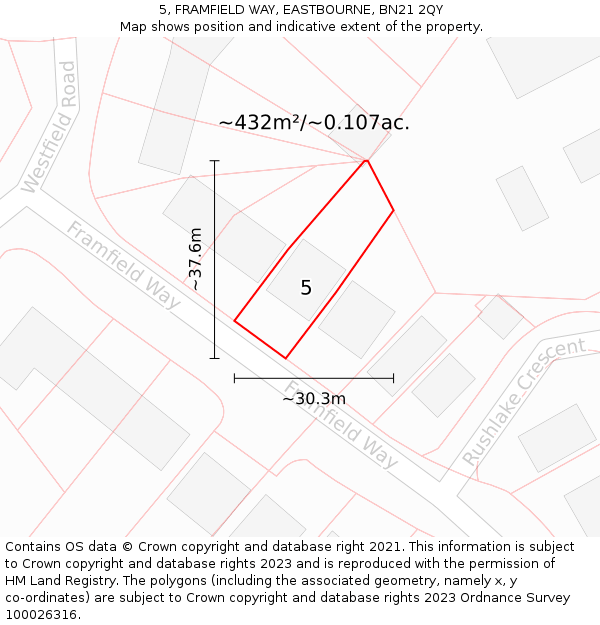 5, FRAMFIELD WAY, EASTBOURNE, BN21 2QY: Plot and title map